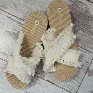 Chic Fringed Tan and Cream Sandals